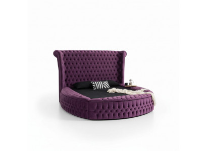 Lit Chesterfield rond Lits Violets Meubles en Velours Textile Hôtel Ameublement Double