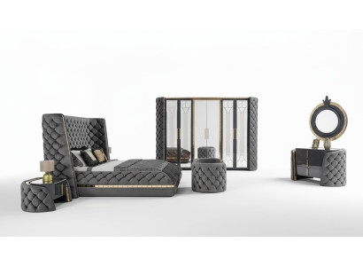 Ensemble de chambre Chesterfield, lit, 2 tables de chevet, coiffeuse, armoire, 5 pièces.