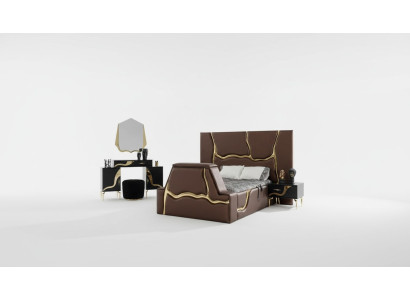 Ensemble de chambre de luxe Lit Table de chevet Or Coiffeuse Tables de chevet 5 pièces