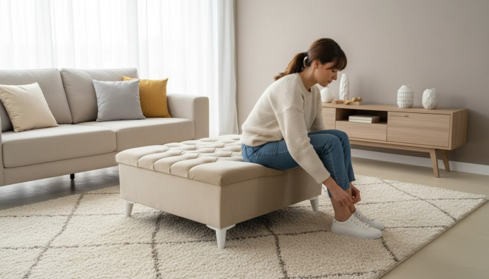 Tabouret de design Tabouret rembourré Repose-pieds Pouf Siège Tissu Chaise longue