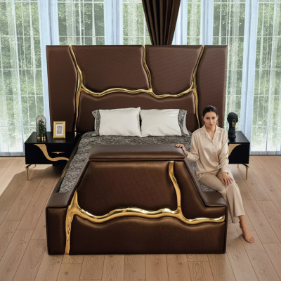 Chambre à coucher Lit 2x Tables de chevet Lits de luxe Ensemble complet de meubles de design 3 pcs.