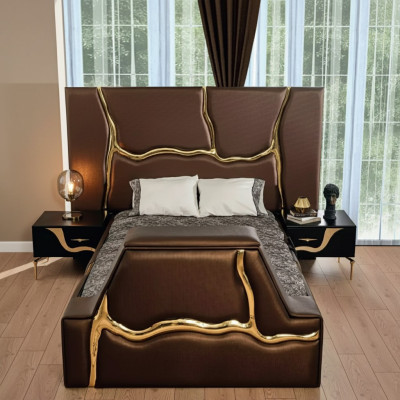 Chambre à coucher Lit 2x Tables de chevet Lits de luxe Ensemble complet de meubles de design 3 pcs.