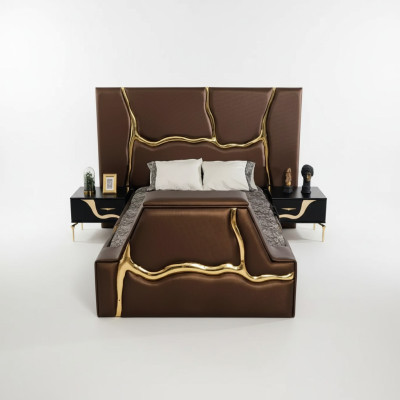 Chambre à coucher Lit 2x Tables de chevet Lits de luxe Ensemble complet de meubles de design 3 pcs.