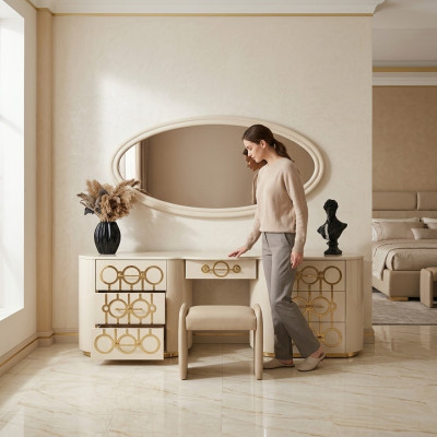 Ensemble de coiffeuse et miroir design pour la chambre à coucher dans un style moderne.