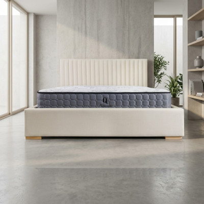 Lit beige Lit double Bois Moderne Élégant Lit Tissu d'ameublement Chambre à coucher nouvelle