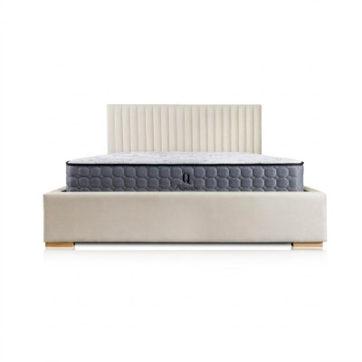 Lit beige Lit double Bois Moderne Élégant Lit Tissu d'ameublement Chambre à coucher nouvelle