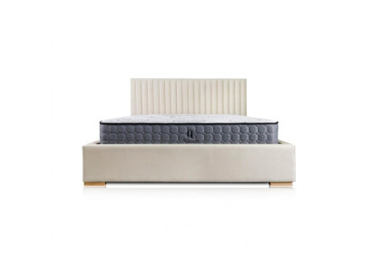 Lit beige Lit double Bois Moderne Élégant Lit Tissu d'ameublement Chambre à coucher nouvelle