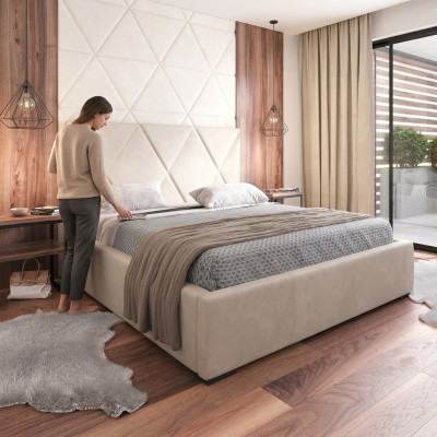 Lit beige Lit double Style Élégant Tissu d'ameublement de lit Chambre à coucher Moderne nouveau
