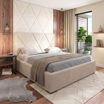 Lit beige Lit double Style Élégant Tissu d'ameublement de lit Chambre à coucher Moderne nouveau