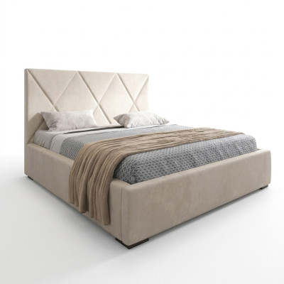Lit beige Lit double Style Élégant Tissu d'ameublement de lit Chambre à coucher Moderne nouveau