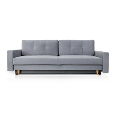 Canapé 3 places confortable, fonctionnel et extensible de couleur gris clair de style moderne.