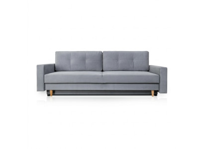 Canapé 3 places confortable, fonctionnel et extensible de couleur gris clair de style moderne.