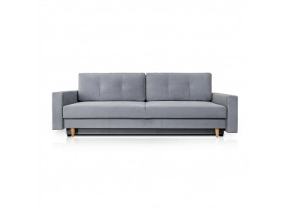 Canapé 3 places confortable, fonctionnel et extensible de couleur gris clair de style moderne.