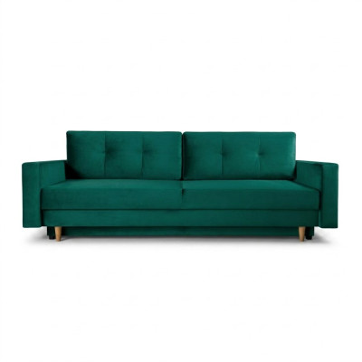 Fonctionnel et méga confortable canapé-lit trois places de luxe en vert.