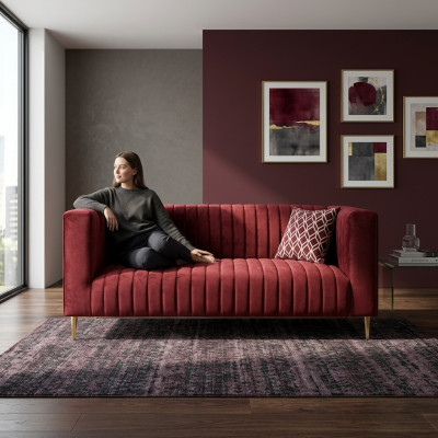 Canapé 2 places Rose Salon Design Moderne Luxueux Meubles en Bois Tissu d'Ameublement neuf