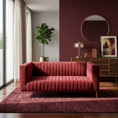 Canapé 2 places Rose Salon Design Moderne Luxueux Meubles en Bois Tissu d'Ameublement neuf