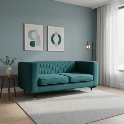 Canapé 2 places vert élégant design moderne de luxe en bois tissu rembourré neuf