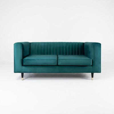 Canapé 2 places vert élégant design moderne de luxe en bois tissu rembourré neuf