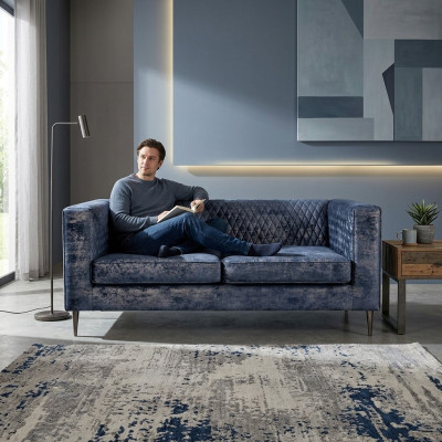 Canapé 2 places Bleu Design Moderne Élégant en Bois de Luxe  Tissu d'ameublement nouveau