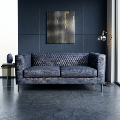 Canapé 2 places Bleu Design Moderne Élégant en Bois de Luxe  Tissu d'ameublement nouveau
