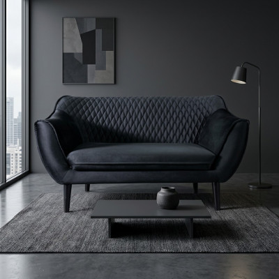 Canapé 2 places Noir Design Luxueux Moderne Salle de séjour Mobilier en Bois Tissu d'ameublement