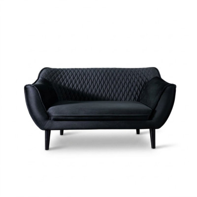 Canapé 2 places Noir Design Luxueux Moderne Salle de séjour Mobilier en Bois Tissu d'ameublement