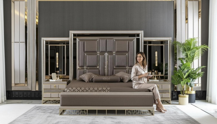 Lit marron Élégant Conception de Chambre Belle Lits Doubles de Luxe