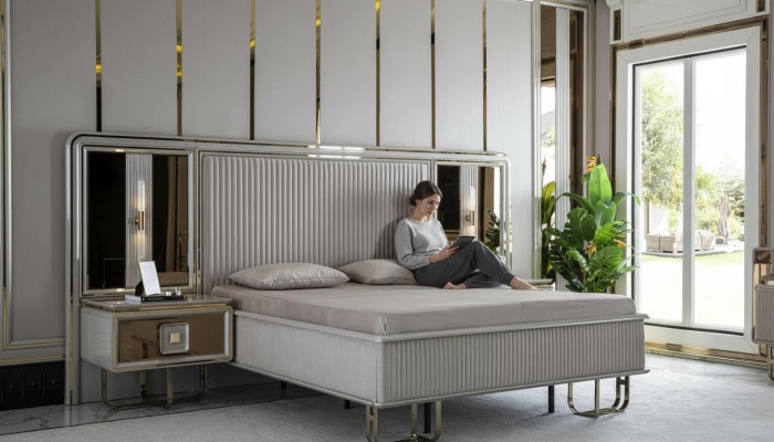 Lit Blanc Beau Design Moderne Lits Doubles Chambre Élégante Mobilier Neuf