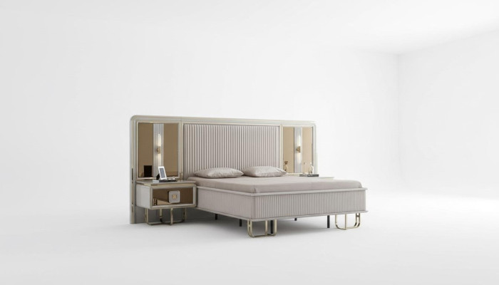 Lit Blanc Beau Design Moderne Lits Doubles Chambre Élégante Mobilier Neuf