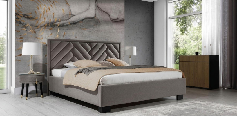 Ensemble de chambre à coucher Gris Lit Bois 2x Tables de chevet Élégant Moderne Beau neuf 3 pièces.