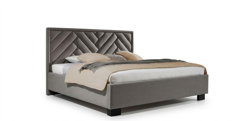 Ensemble de chambre à coucher Gris Lit Bois 2x Tables de chevet Élégant Moderne Beau neuf 3 pièces.