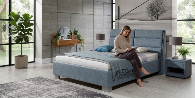 Ensemble de chambre à coucher Bleu Lit Beau 2x Tables de chevet Set complet Nouveau luxe 3 pièces.