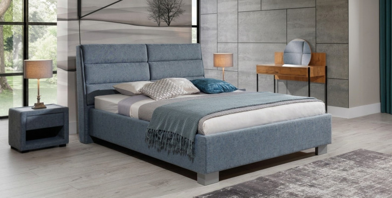 Ensemble de chambre à coucher Bleu Lit Beau 2x Tables de chevet Set complet Nouveau luxe 3 pièces.