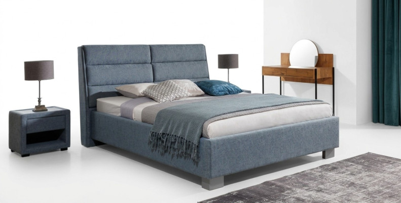 Ensemble de chambre à coucher Bleu Lit Beau 2x Tables de chevet Set complet Nouveau luxe 3 pièces.