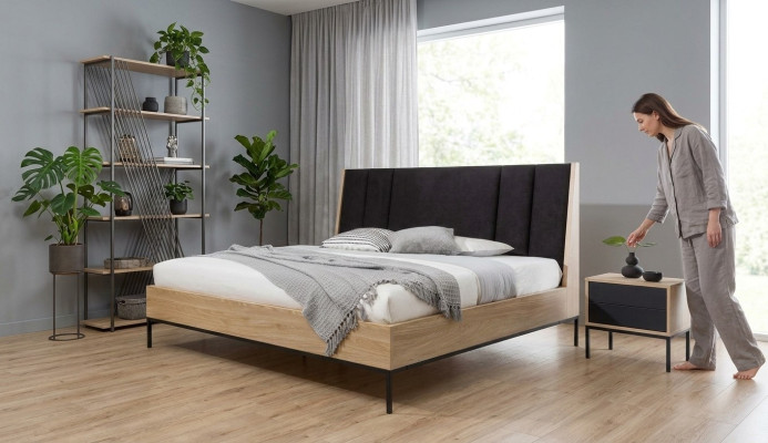 Ensemble de chambre Beige Lit Élégant 2x Tables de chevet de Luxe Moderne neuves en 3 pièces.