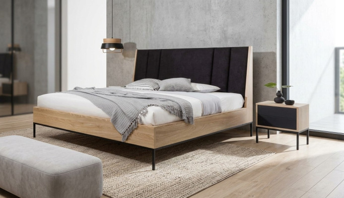 Ensemble de chambre Beige Lit Élégant 2x Tables de chevet de Luxe Moderne neuves en 3 pièces.