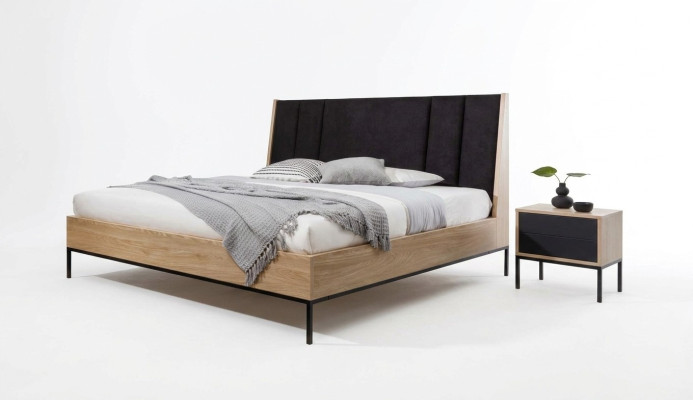 Ensemble de chambre Beige Lit Élégant 2x Tables de chevet de Luxe Moderne neuves en 3 pièces.