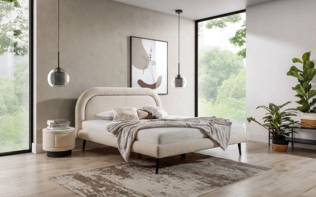 Ensemble de chambre Lit Blanc Élégant 2x Tables de chevet en bois de luxe Moderne 3 pièces.