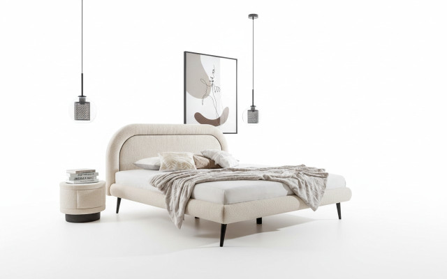 Ensemble de chambre Lit Blanc Élégant 2x Tables de chevet en bois de luxe Moderne 3 pièces.