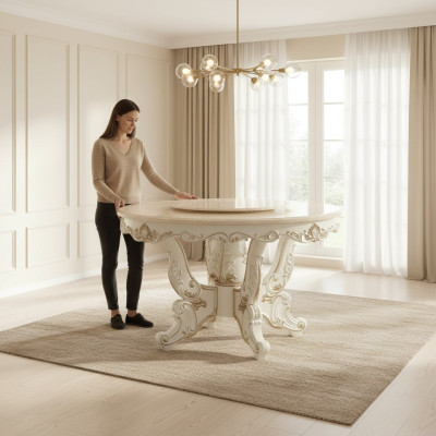 Table à manger Blanche Ronde Classique Salle à manger de luxe Tables en bois Design élégant