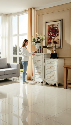 Ensemble de chambre blanc Design Élégant 2x Commode Mobilier Classique Luxueux 2 pièces.