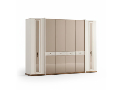 Six armoires à portes, armoires beige, meubles en bois, armoire en bois.