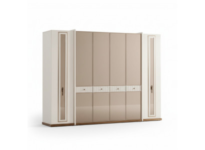 Six armoires à portes, armoires beige, meubles en bois, armoire en bois.