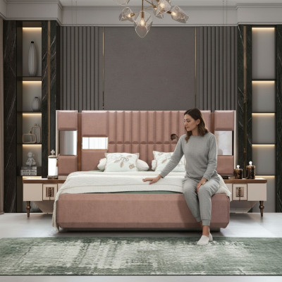 Lit de luxe Chambre à coucher Mobilier italien Matériau novateur Bois Marron