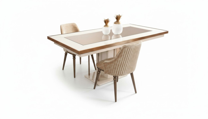 Table à manger de luxe, table en verre beige, table en bois, table de designer, table de cuisine