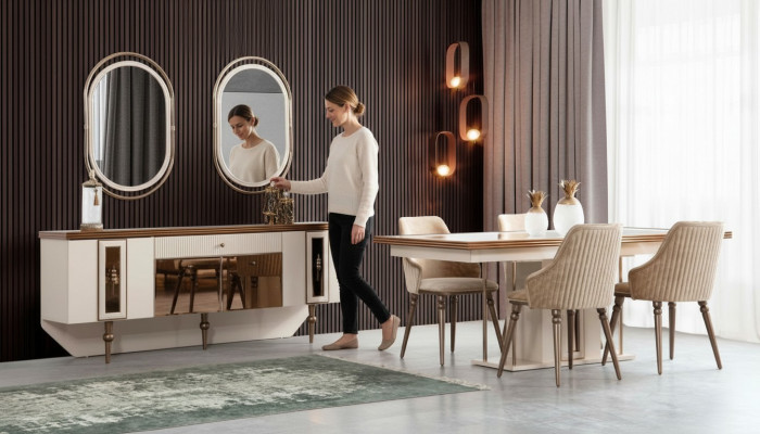 Ensemble de salle à manger de luxe - Commode - Buffet - Table - 4 chaises - Suite 8 pièces