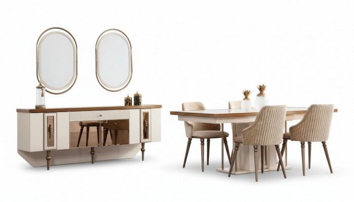 Ensemble de salle à manger de luxe - Commode - Buffet - Table - 4 chaises - Suite 8 pièces