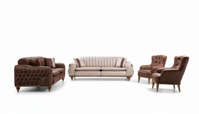 Chesterfield Ensemble de canapé Coussin de siège Canapé Canapés Meubles Tissu Textile