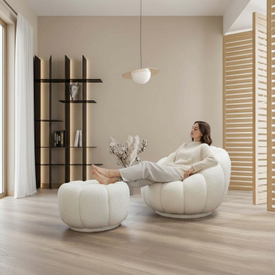 Fauteuil + Tabouret pour Salon Chaise ronde avec tabouret Mobilier moderne