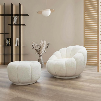 Fauteuil + Tabouret pour Salon Chaise ronde avec tabouret Mobilier moderne